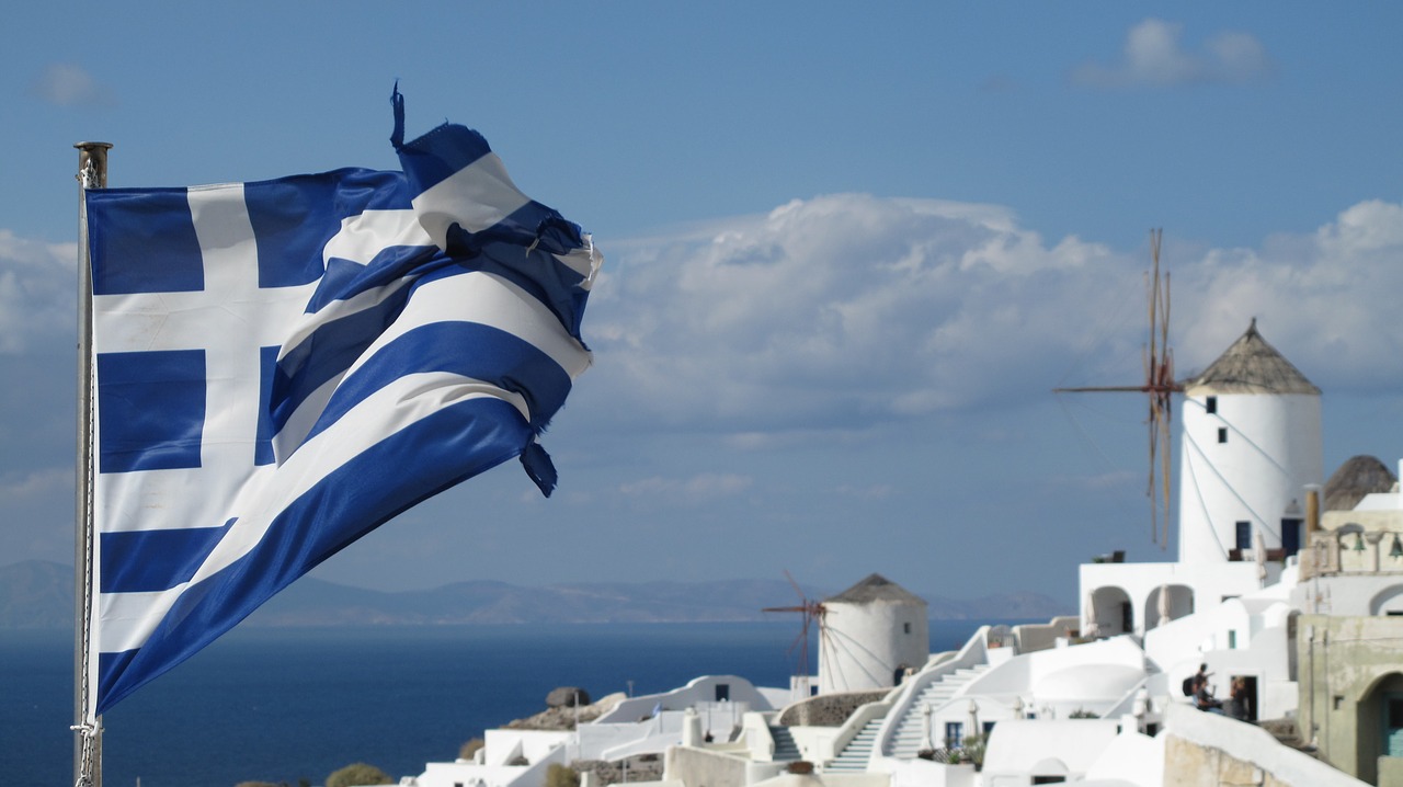 flag greece santorini free photo