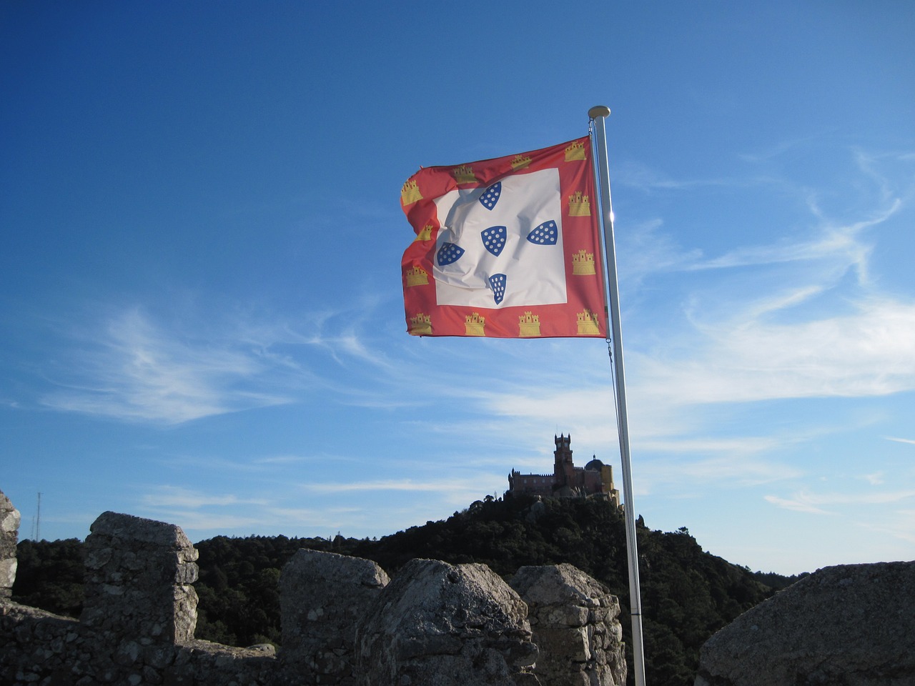 flag sky castle free photo