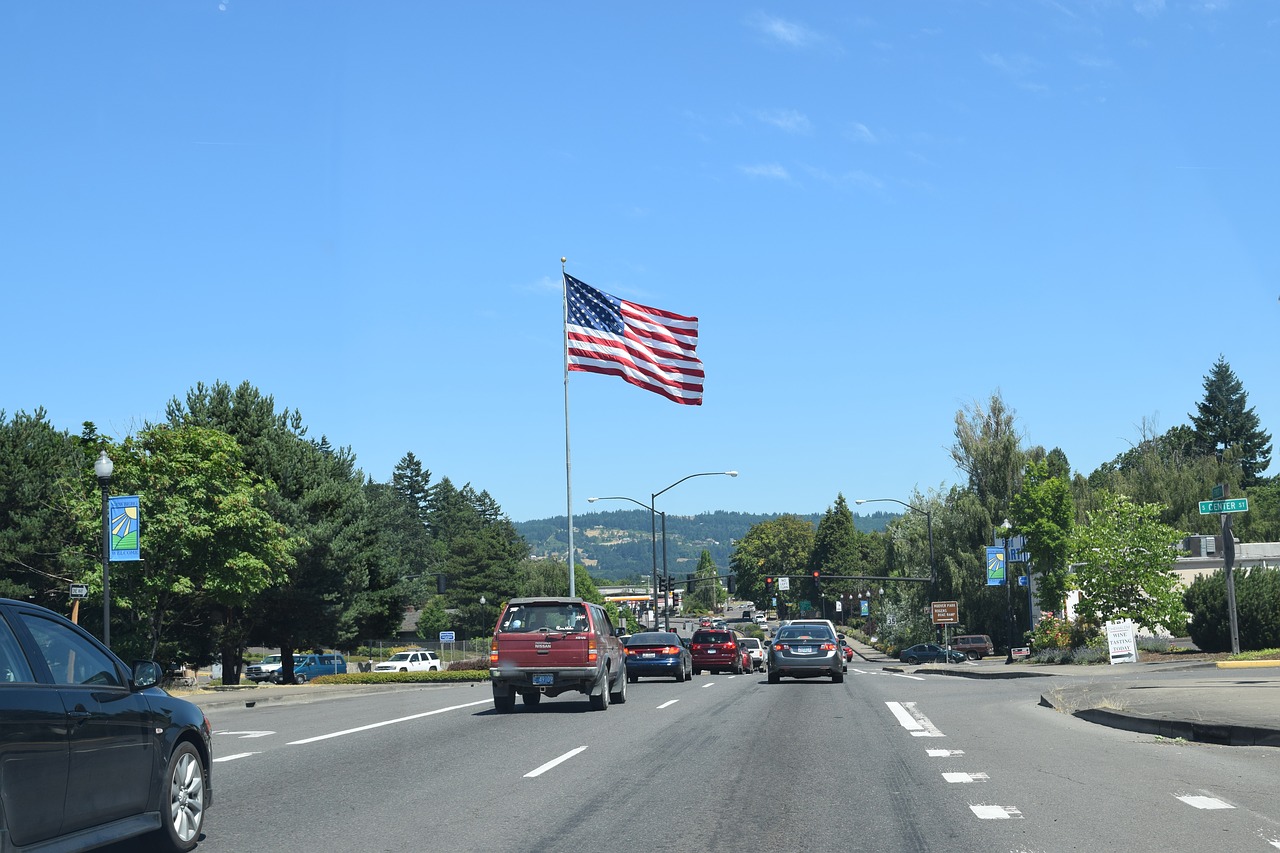flag usa road free photo