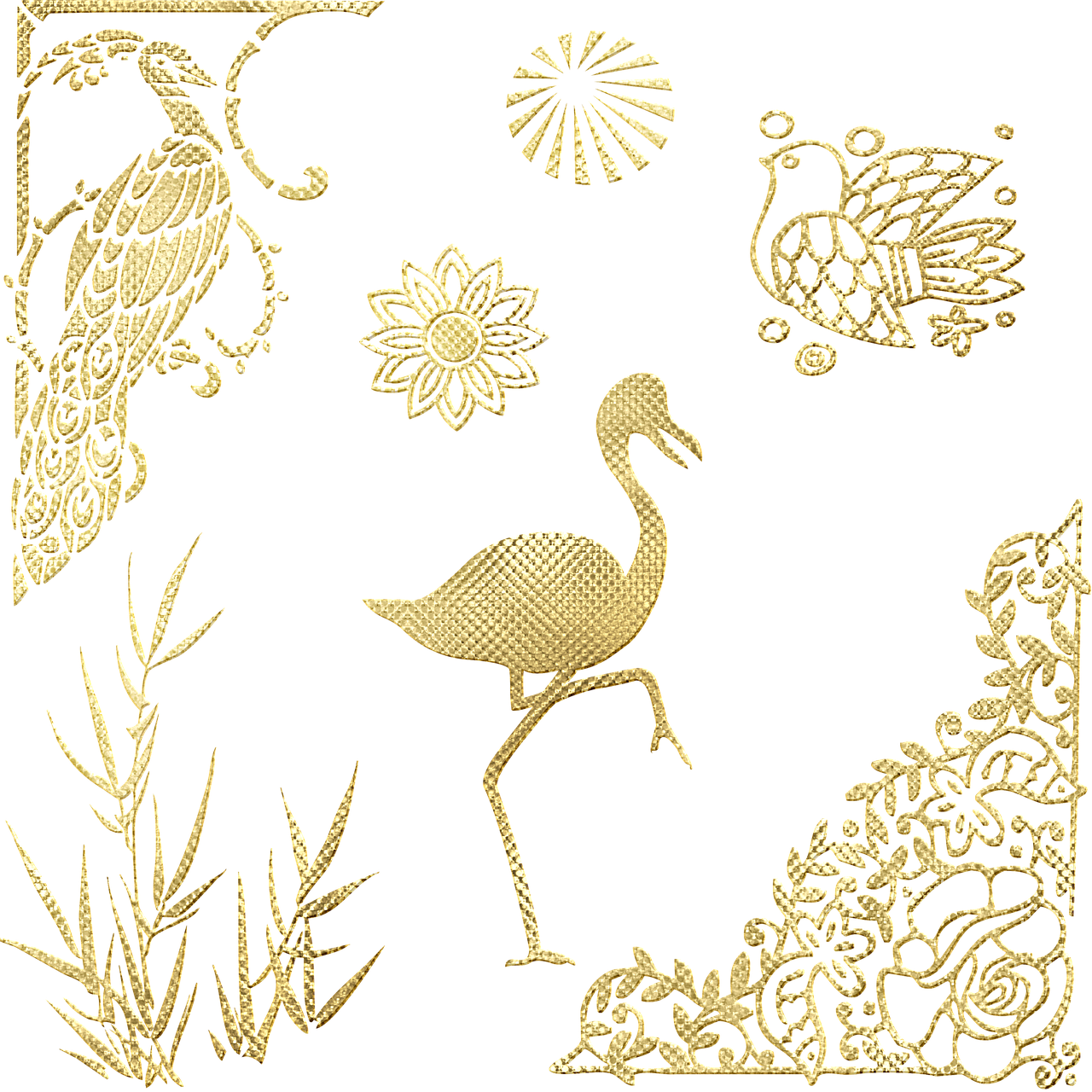 flamingo  peacock  gold foil free photo