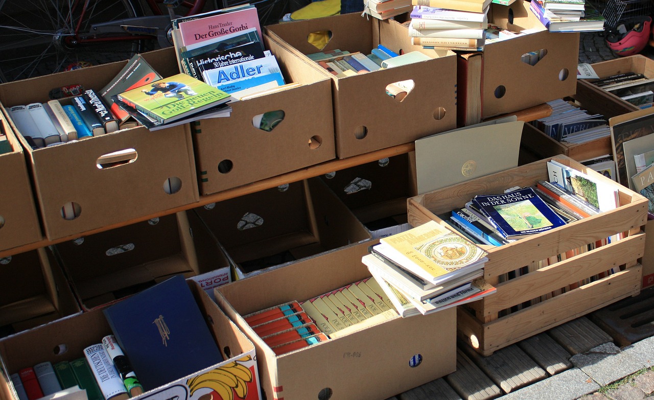 flea market books box free photo