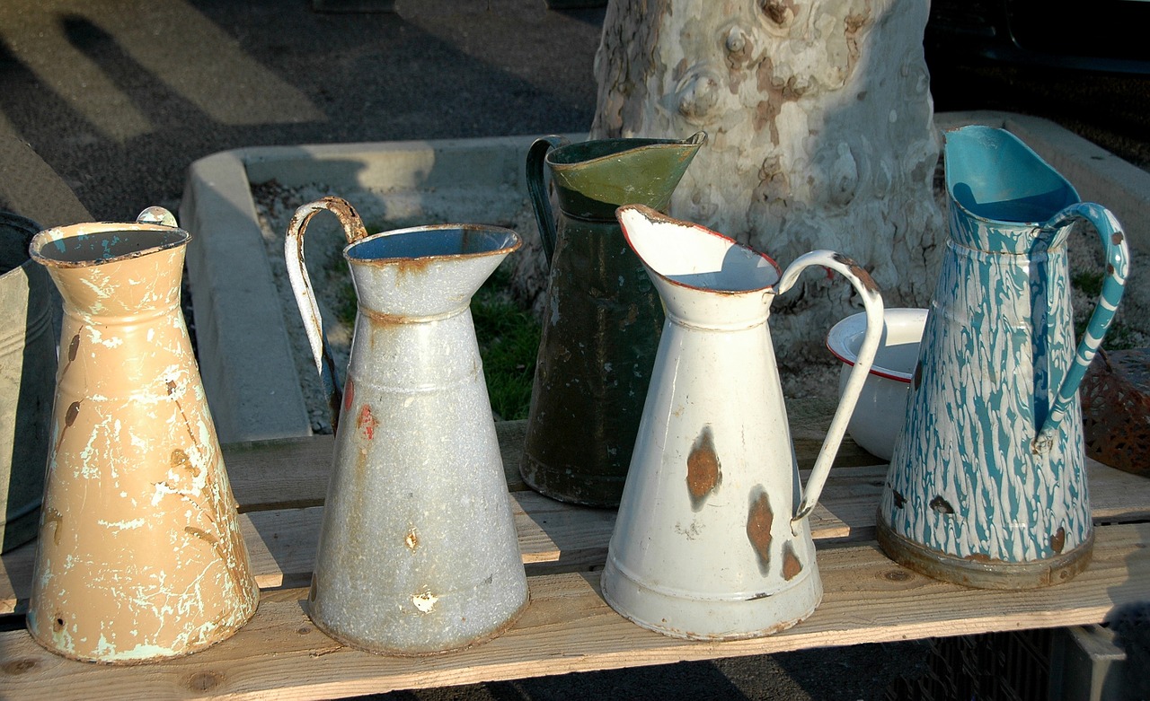 flea market jug for water metal enamelled free photo