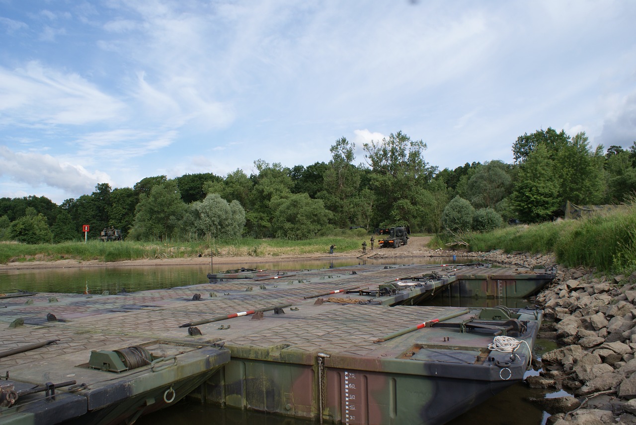 floating bridge river the military free photo