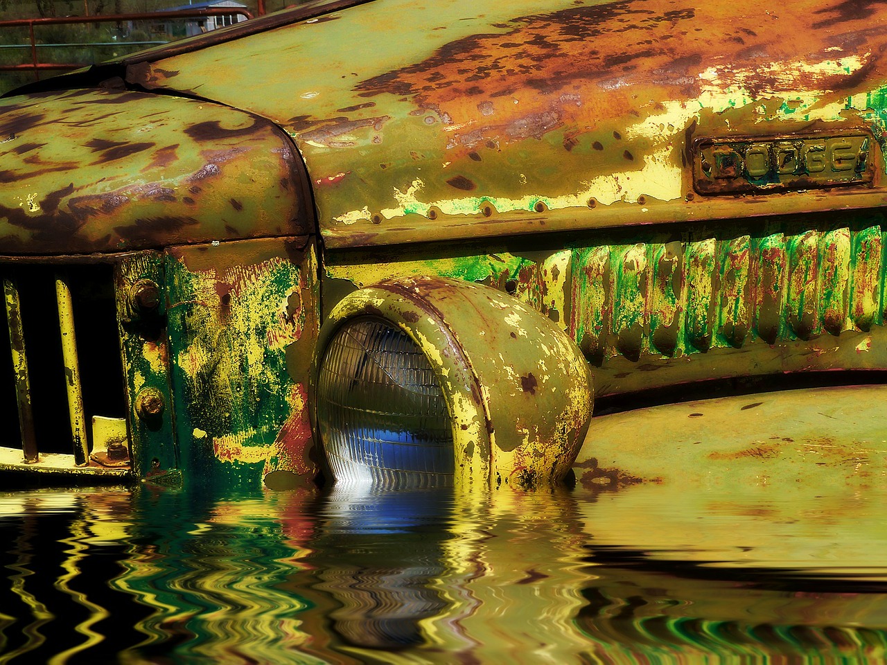 flooded old rusty car truck free photo