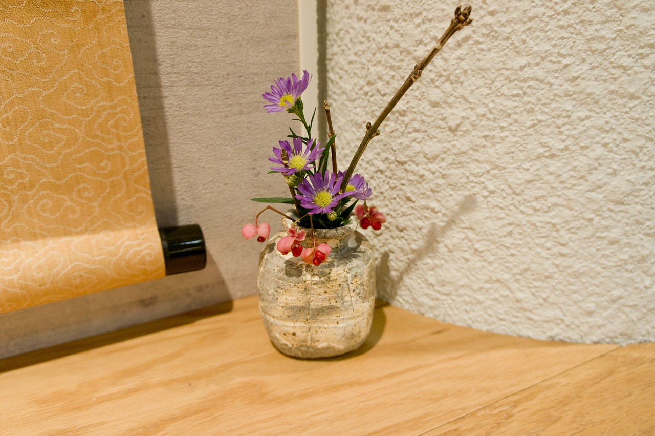 flower arrangement hanging scroll japan free photo