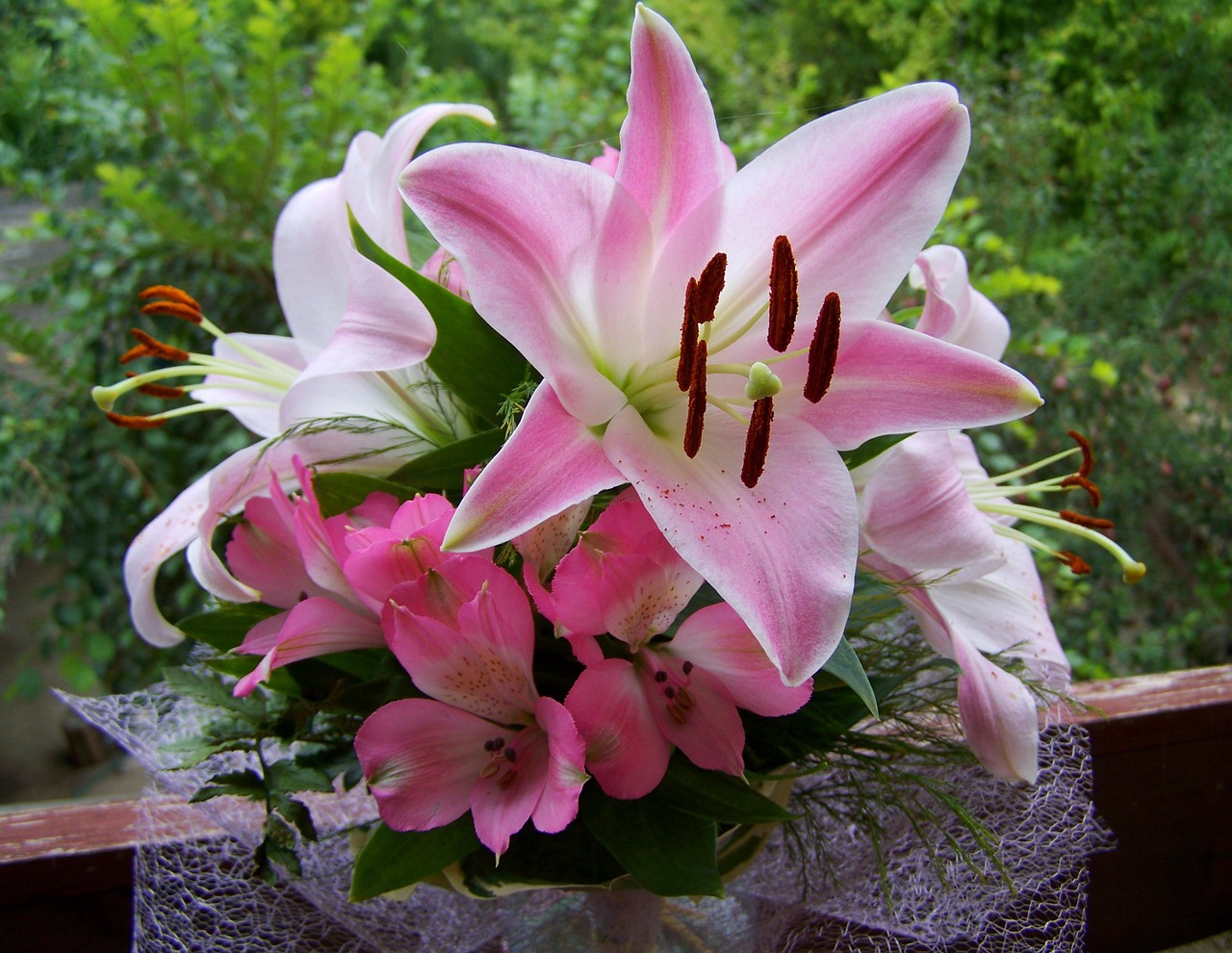 flower bouquet pink lilies cut flower free photo