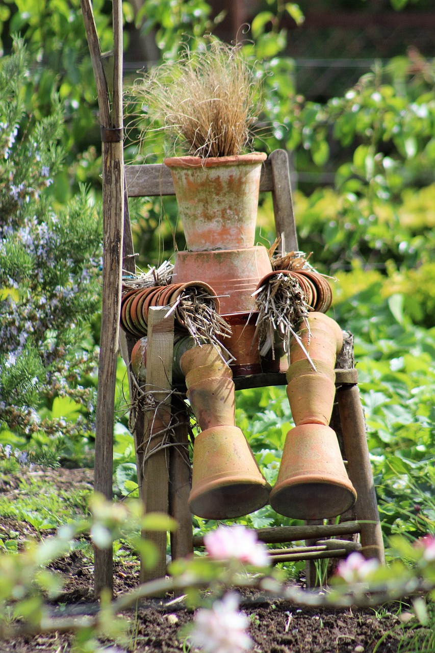 flower pots flowerpot man garden scarecrow free photo