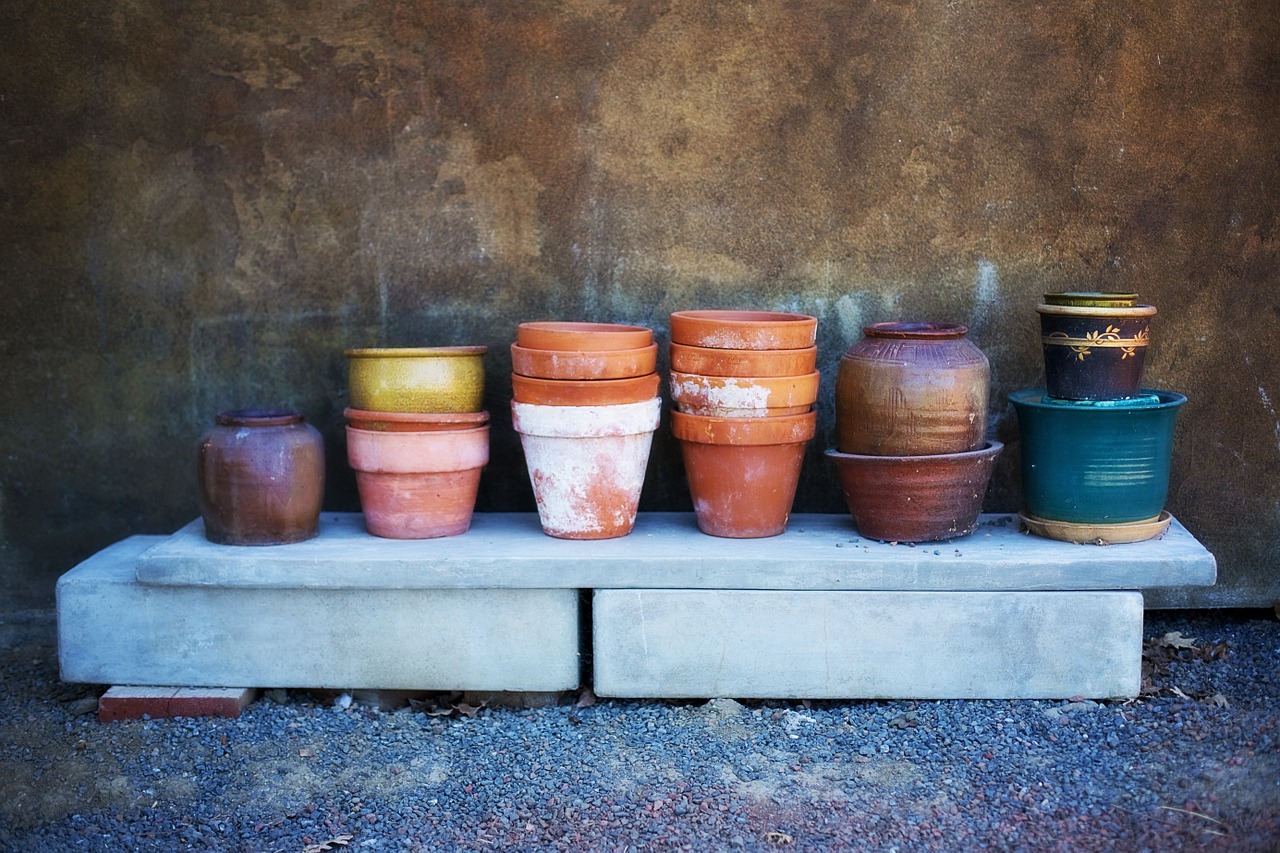 flower pots terracotta piles free photo