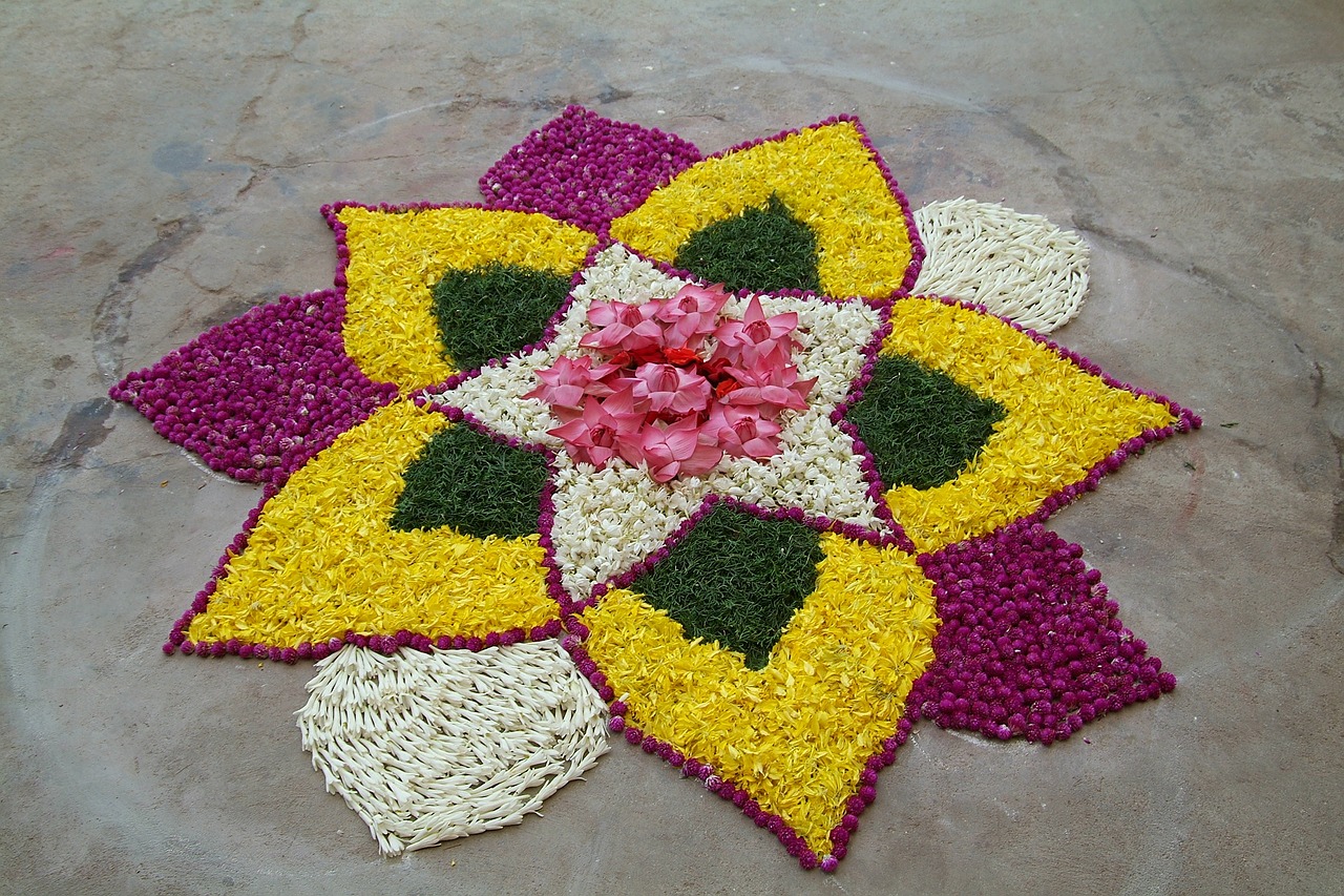 flower rangoli folk art india free photo