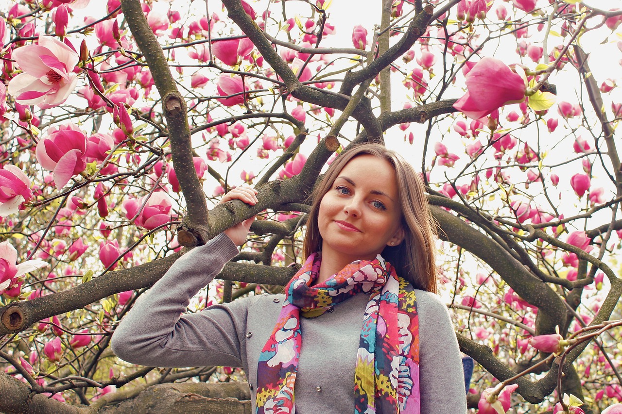 flowers tree girl free photo