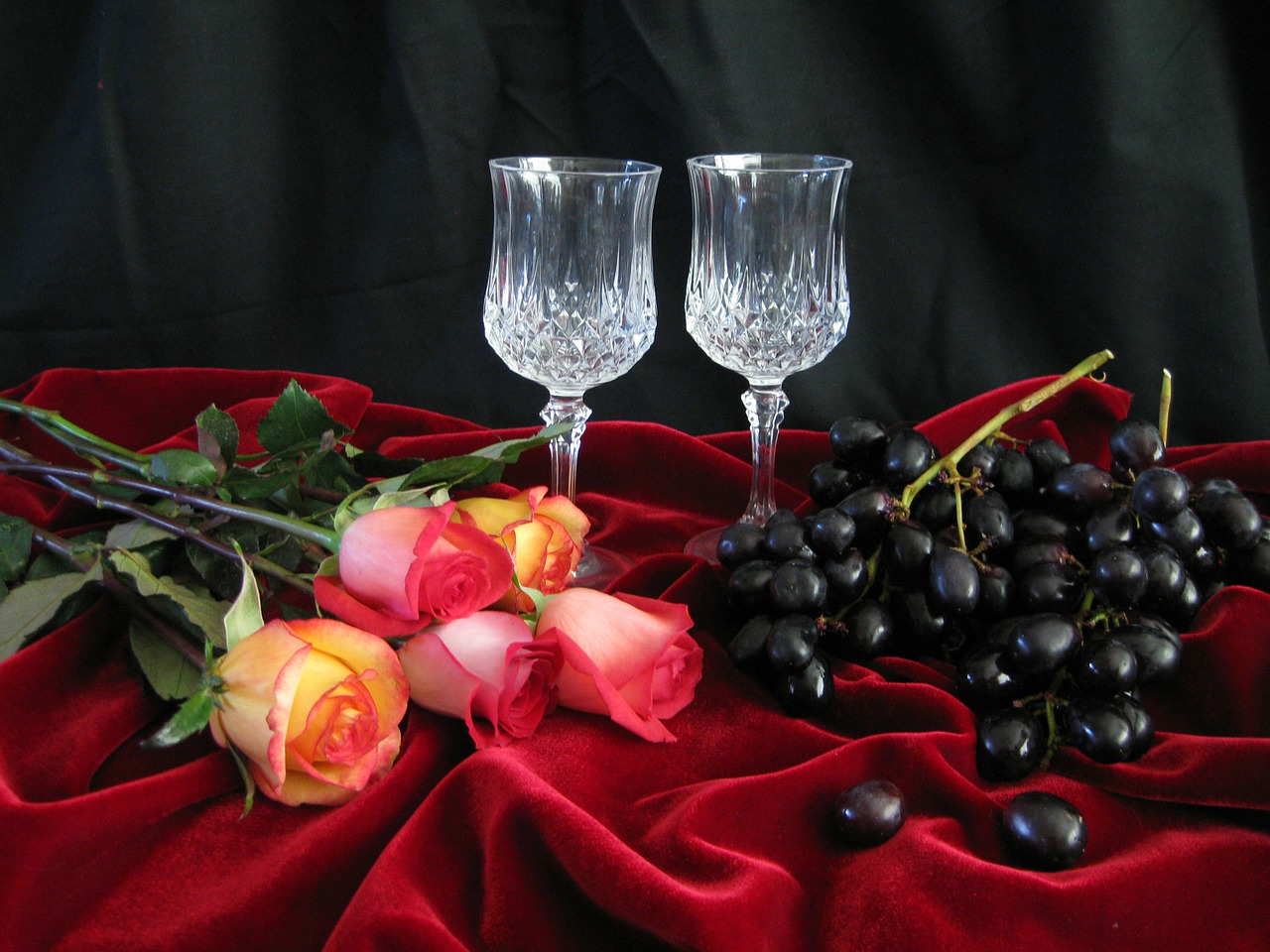 flowers glasses grapes free photo