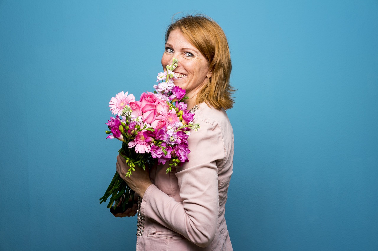 flowers  happy  woman free photo