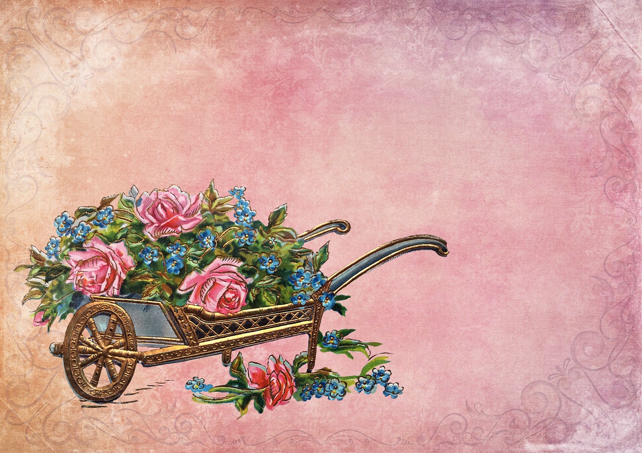 flowers  wheelbarrow  gold free photo