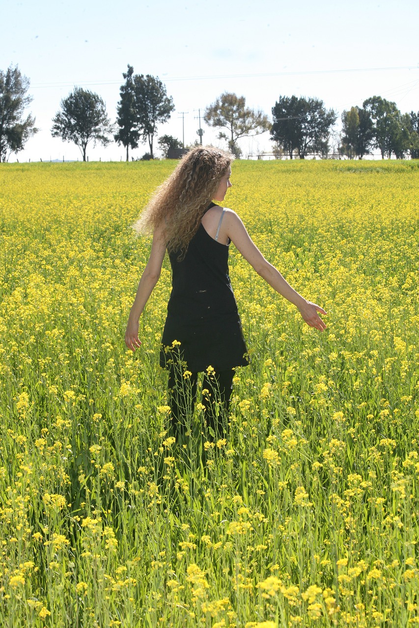 flowers field women free photo