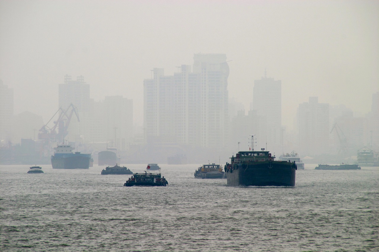 fog shanghai boats free photo