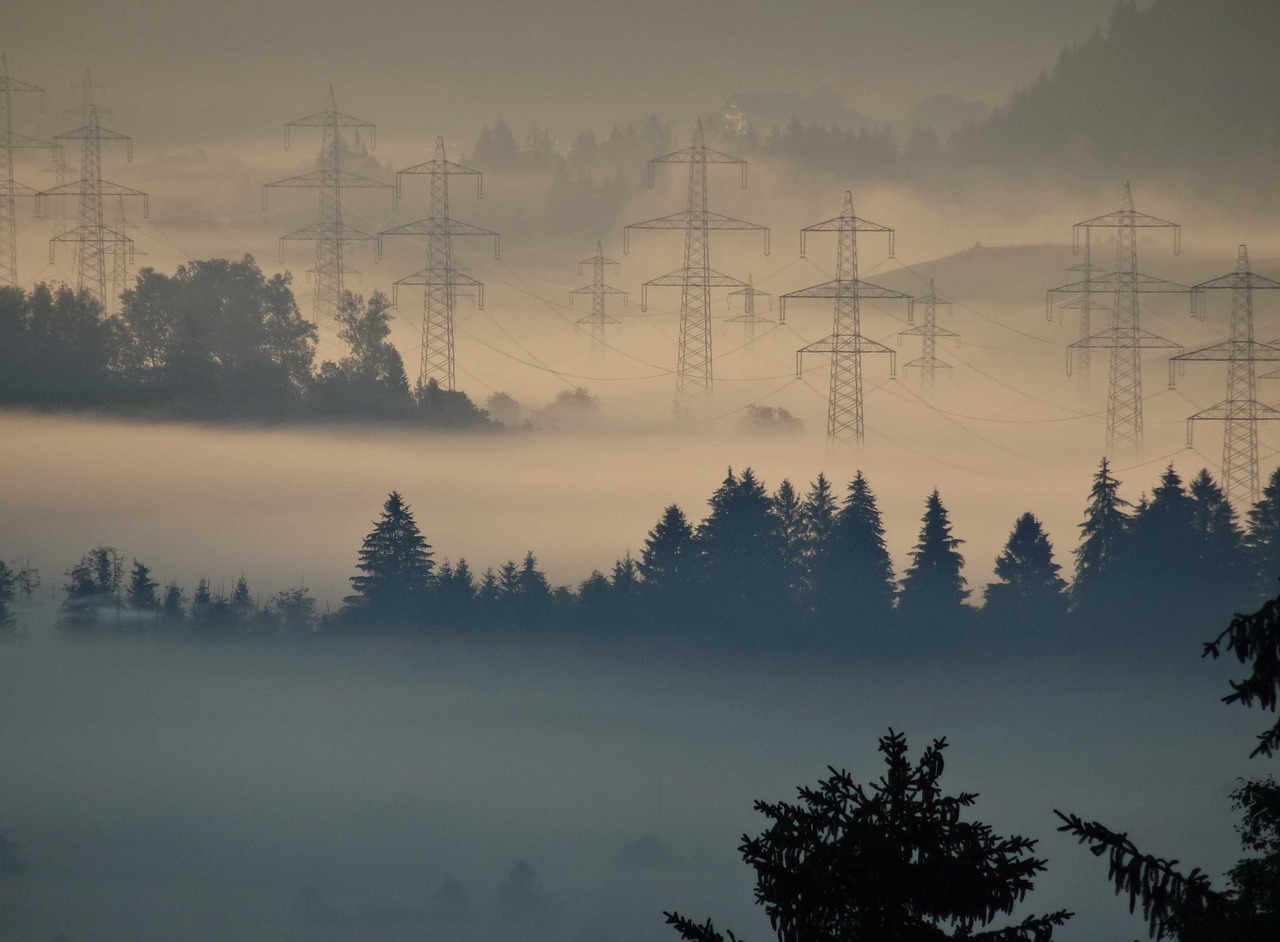 fog power line pylon free photo