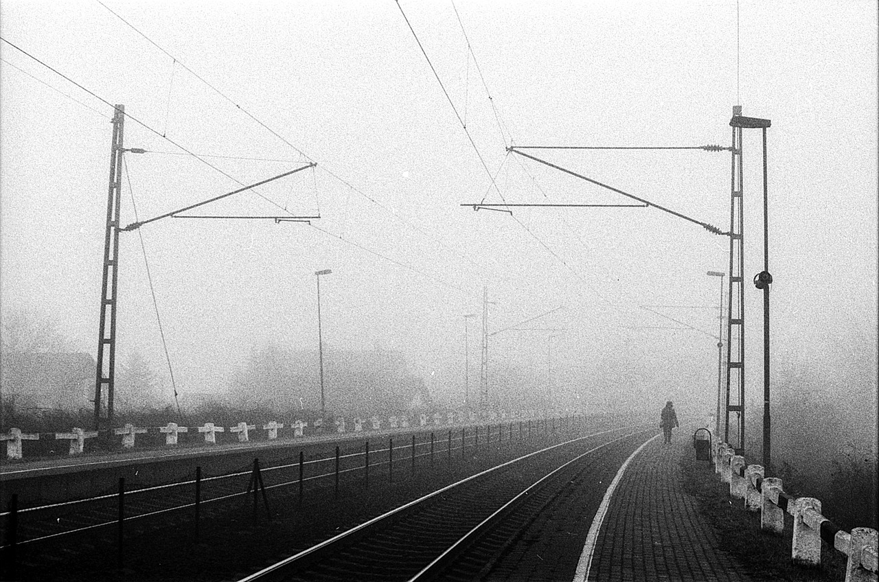 fog train station moody free photo