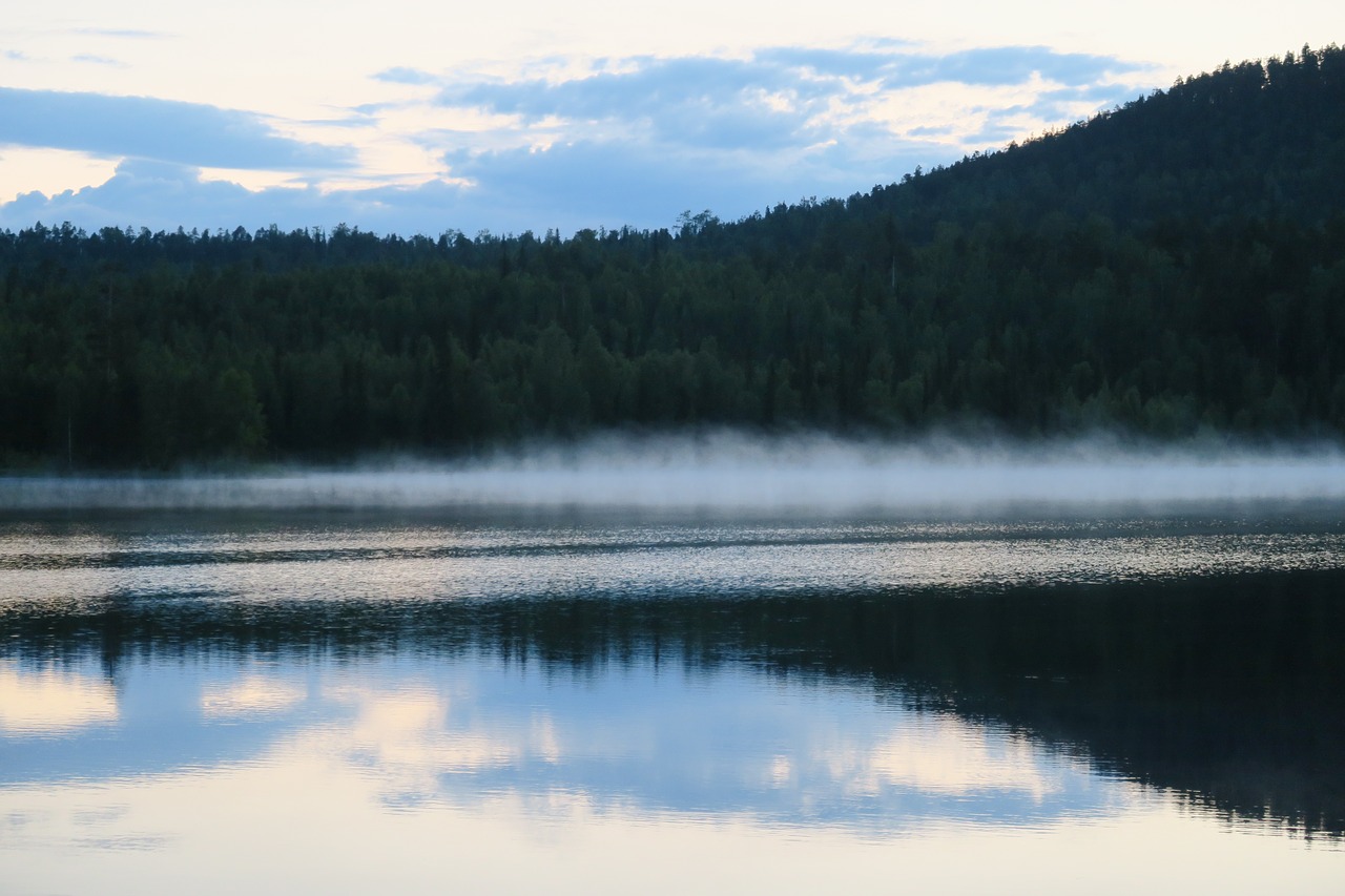 fog polar night lake free photo