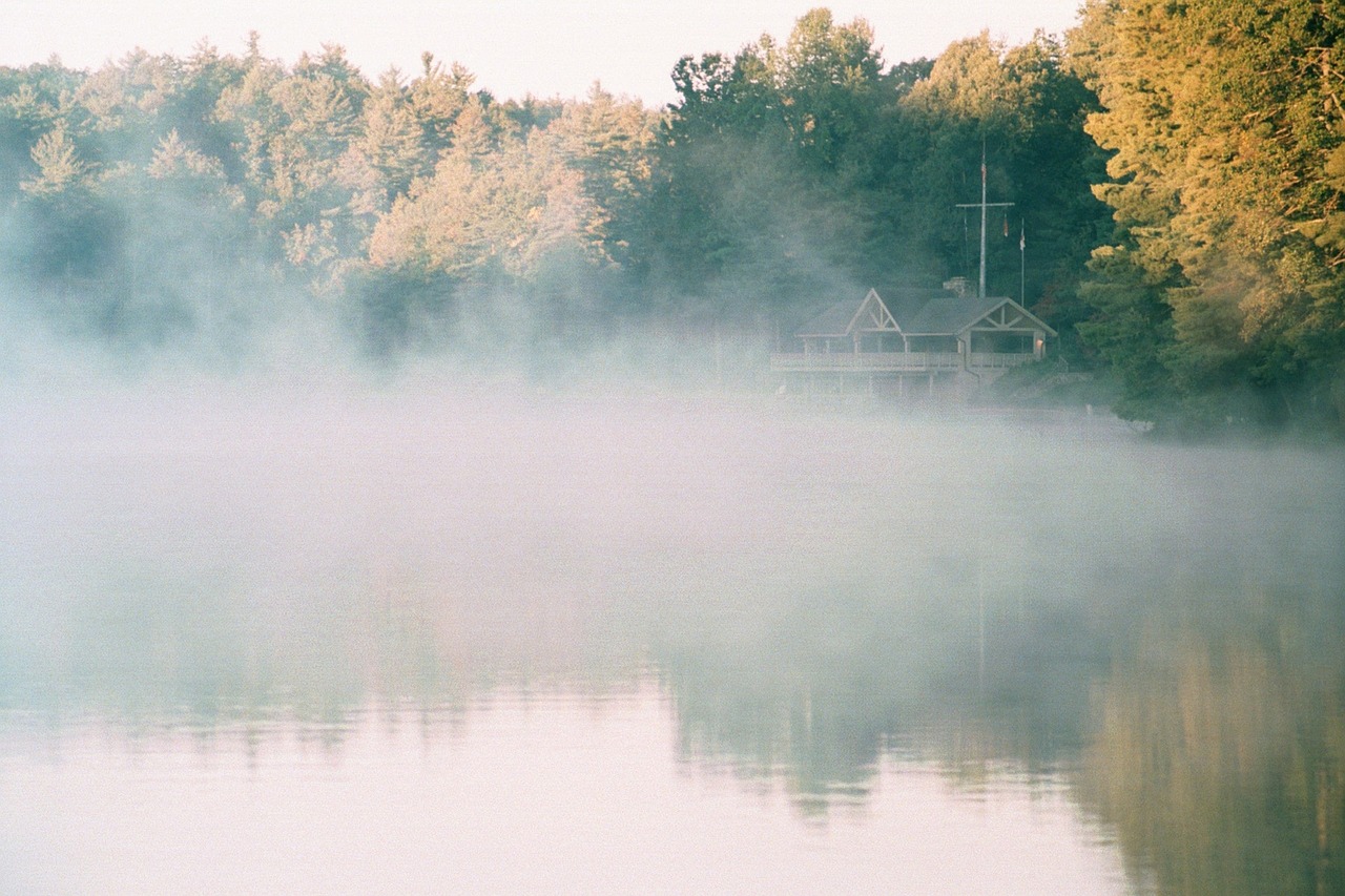 fog lake sunrise free photo