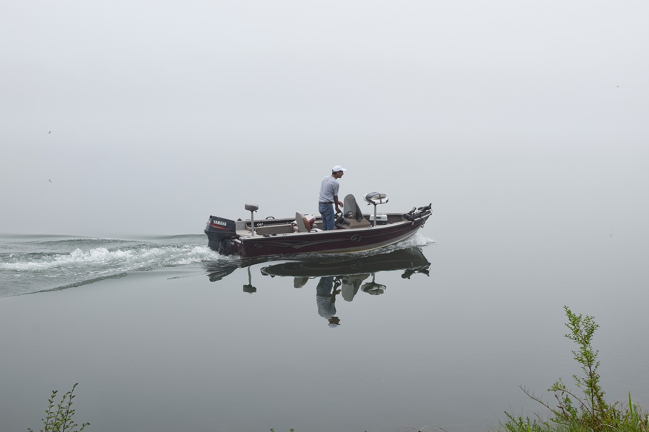 foggy morning fisherman lake nature free photo