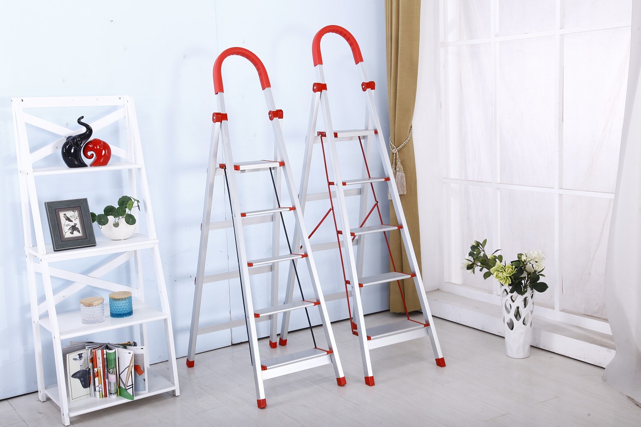 folding ladder stainless steel safety ladders free photo