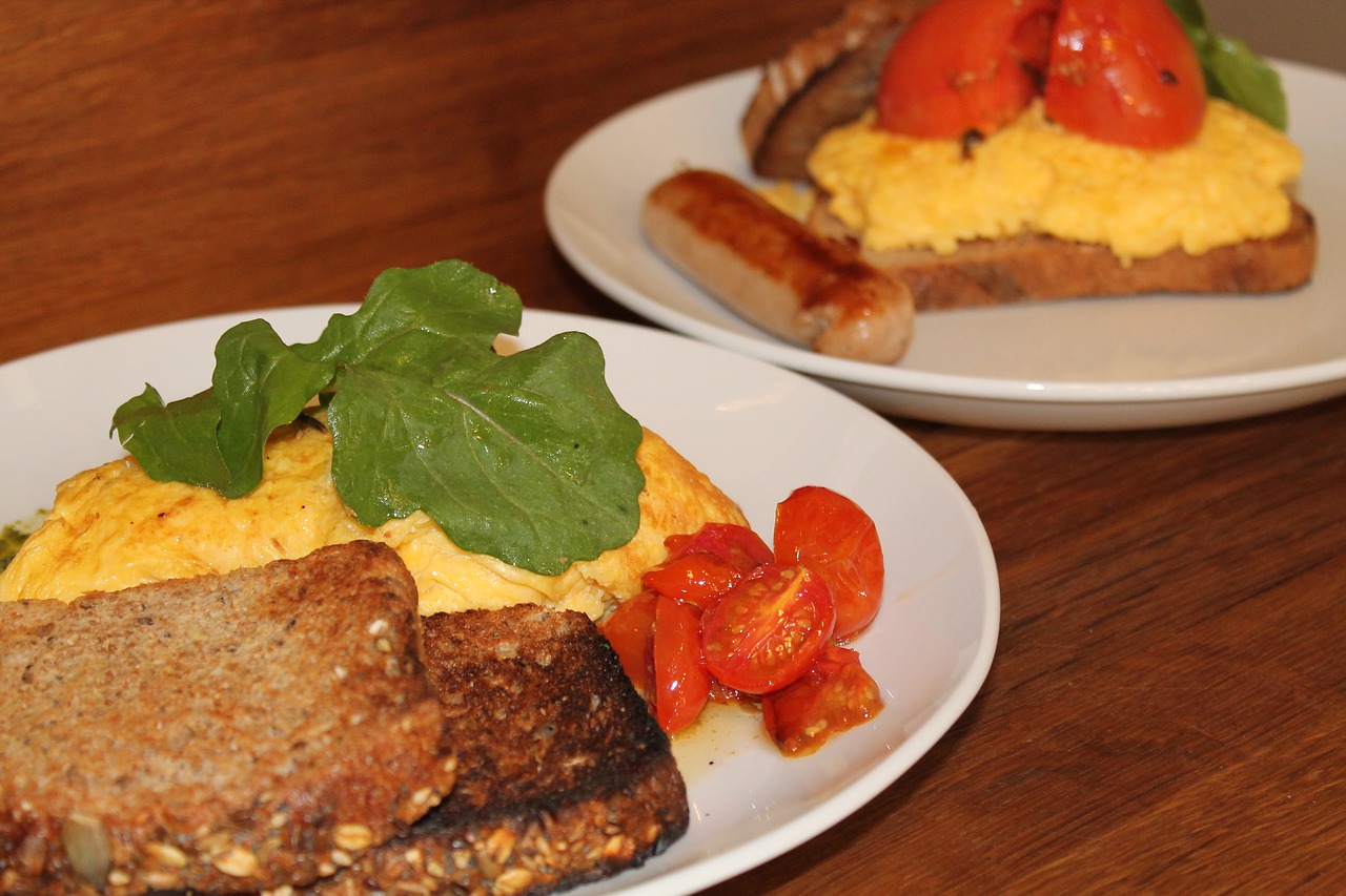 food scrambled egg grilled tomato free photo