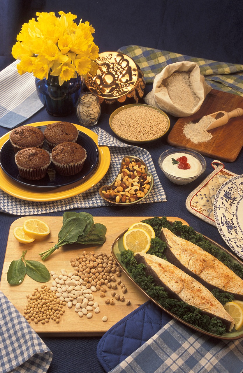presentation table foods rich in magnesium bran muffins free photo