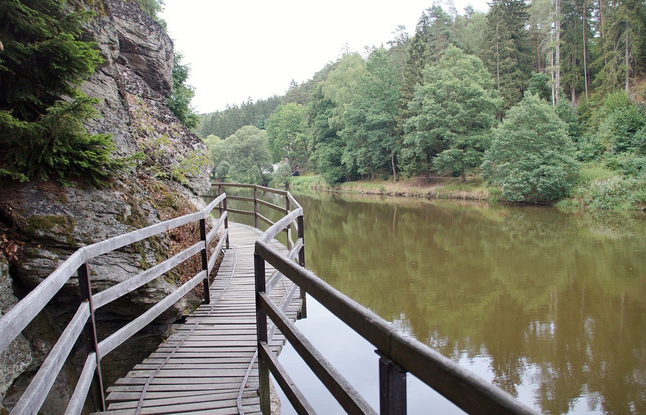 footbridge river rock free photo