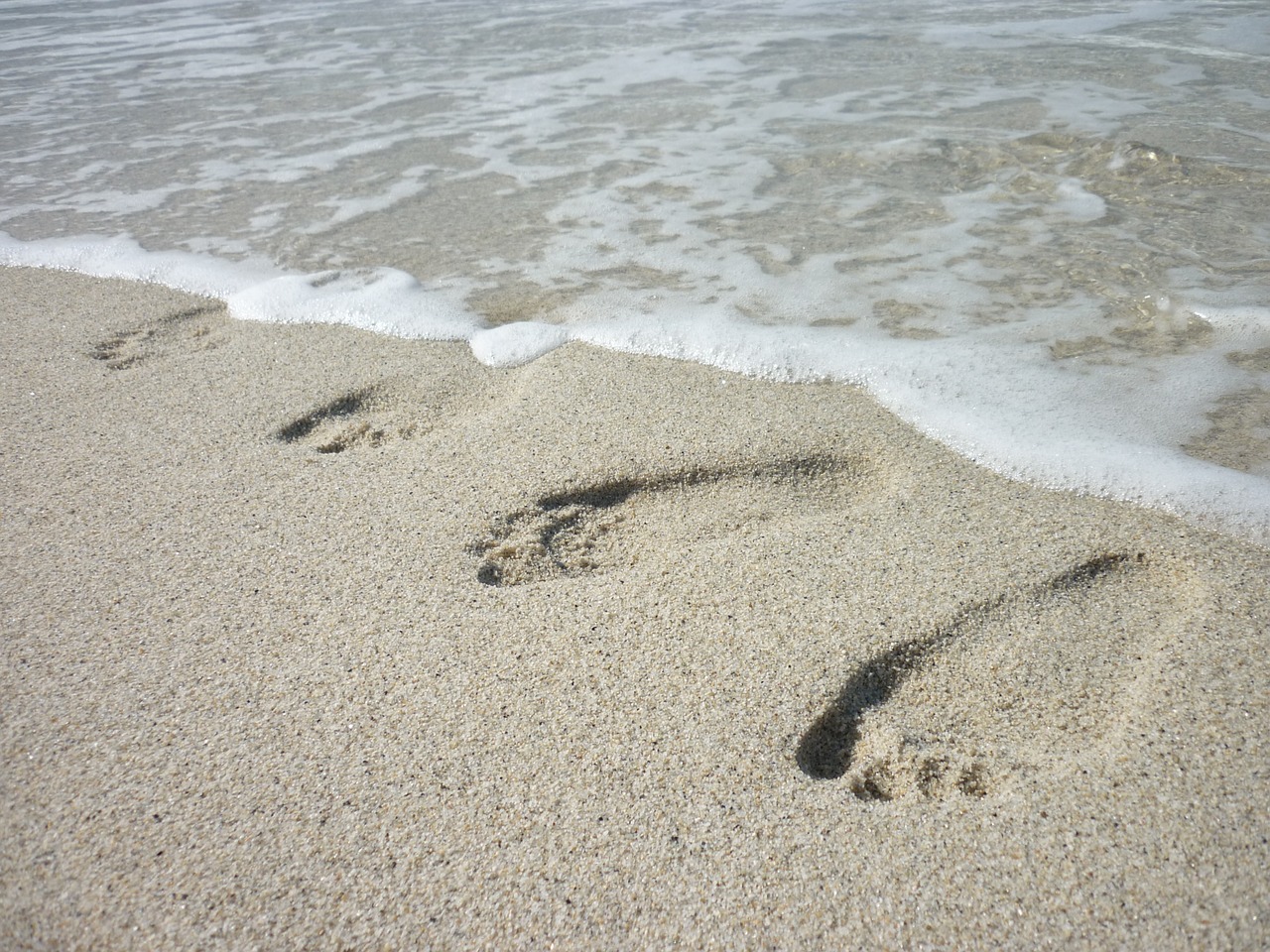 footprints wet sand beach free photo