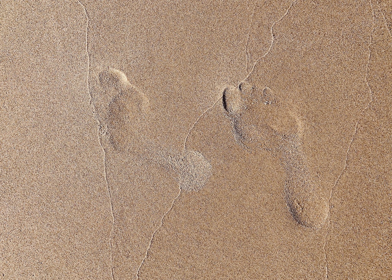 footprints  sand  beach free photo
