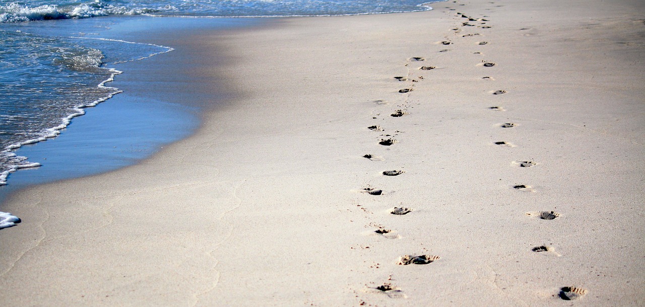 footprints sand sea free photo