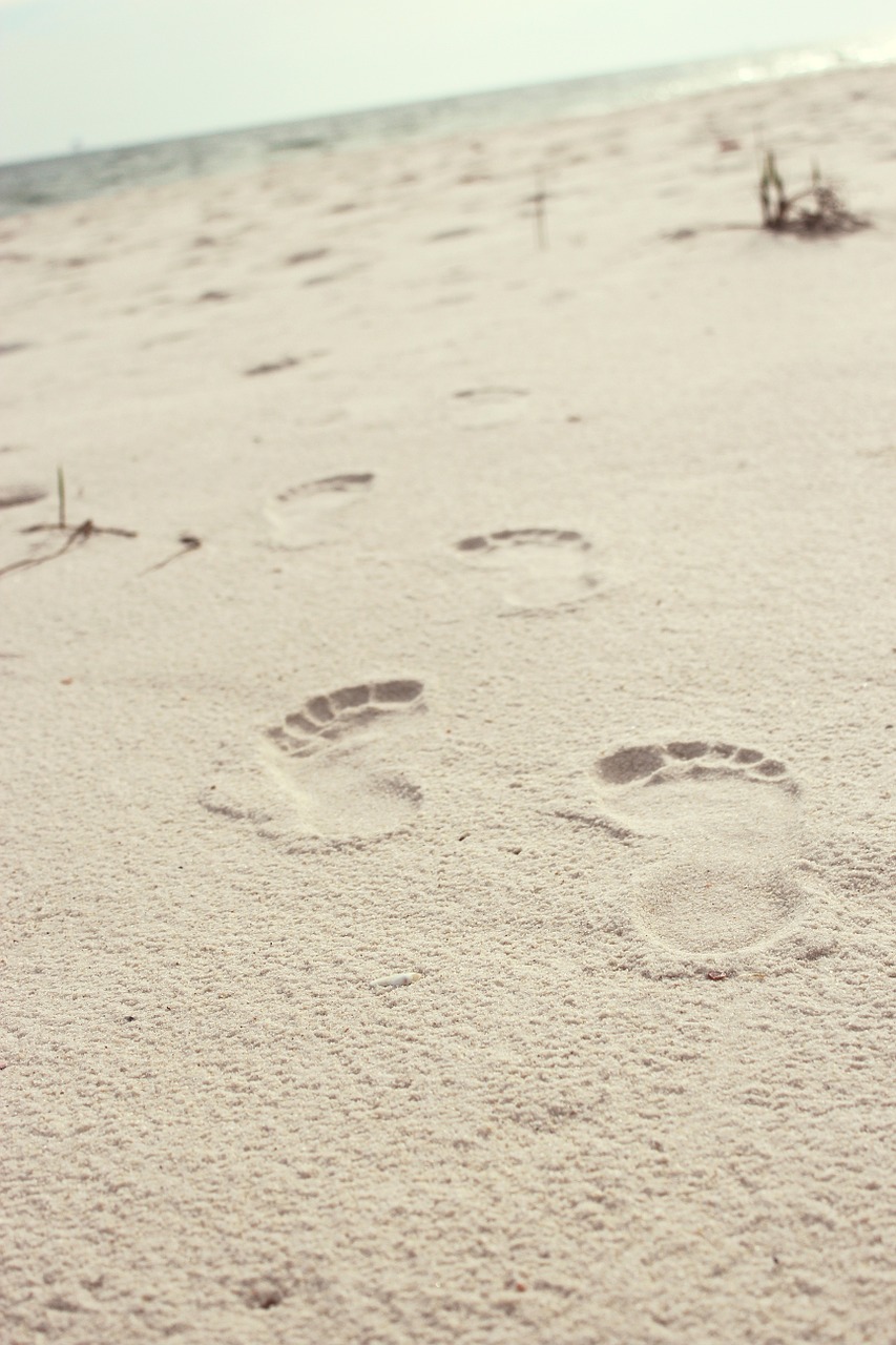 footprints sand beach free photo