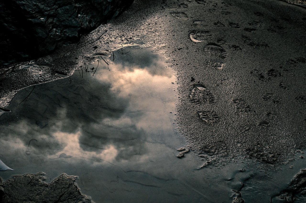 footsteps reflection water free photo