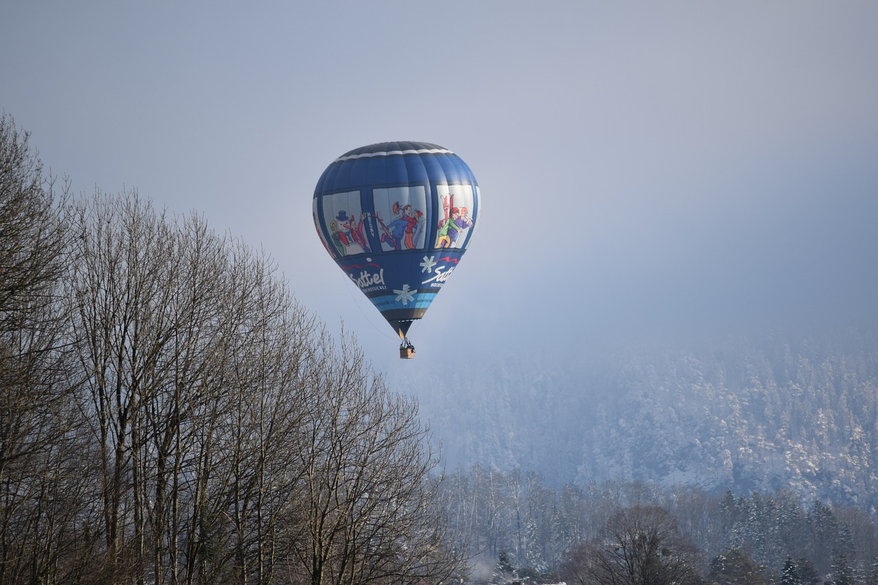 forest hot air balloon winter free photo