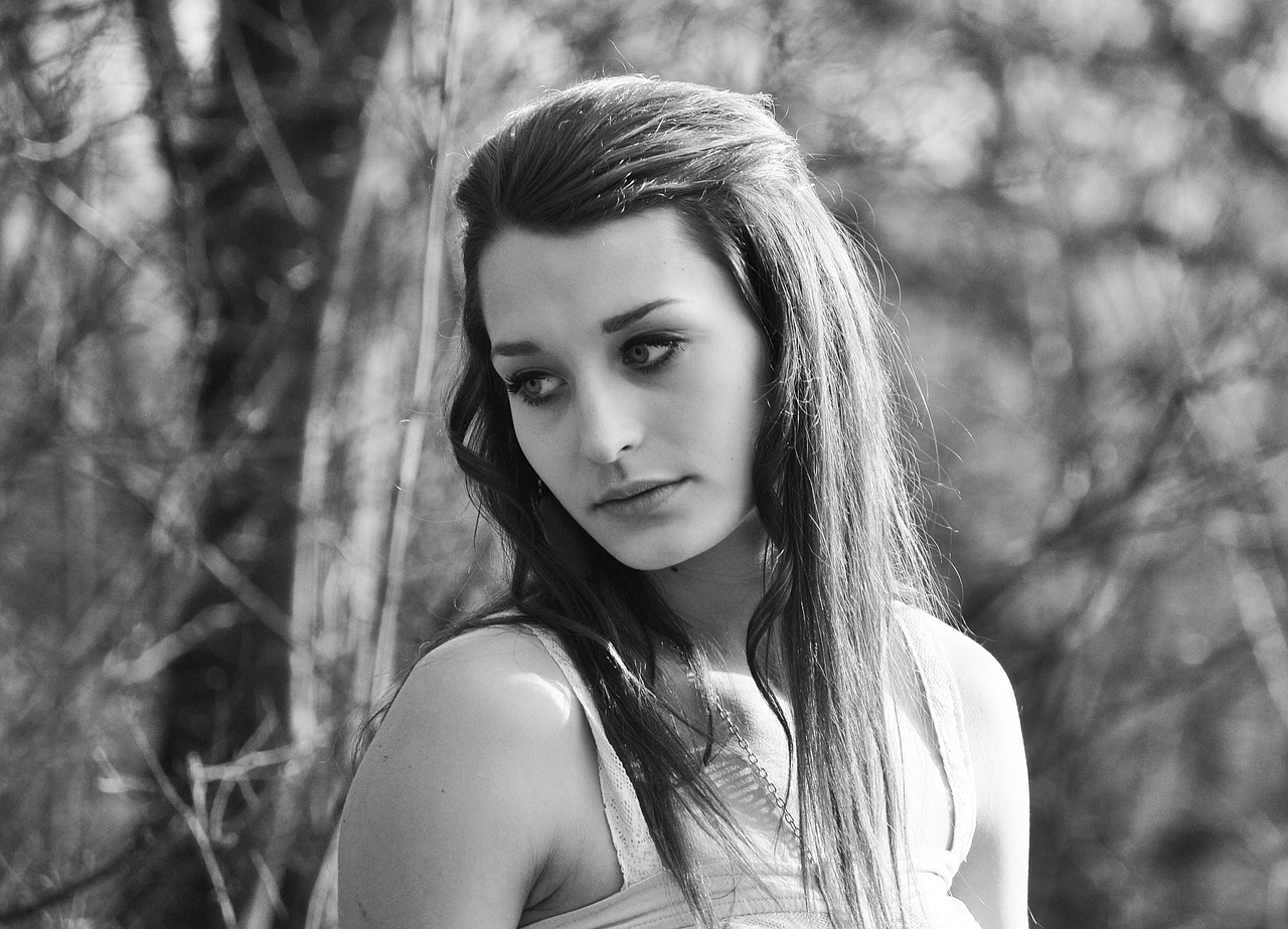 forest black and white girl free photo