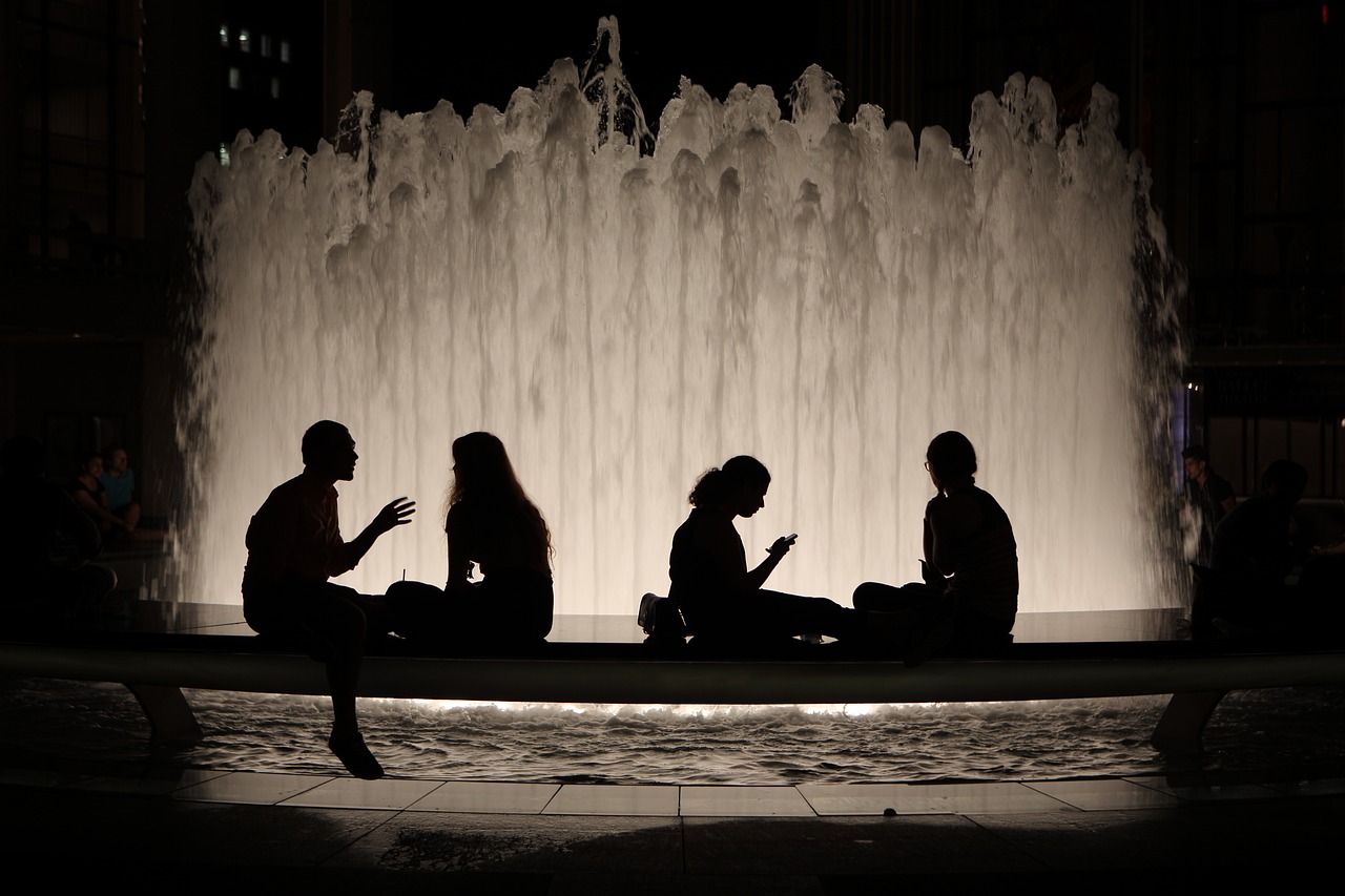 fountain people silhouette free photo