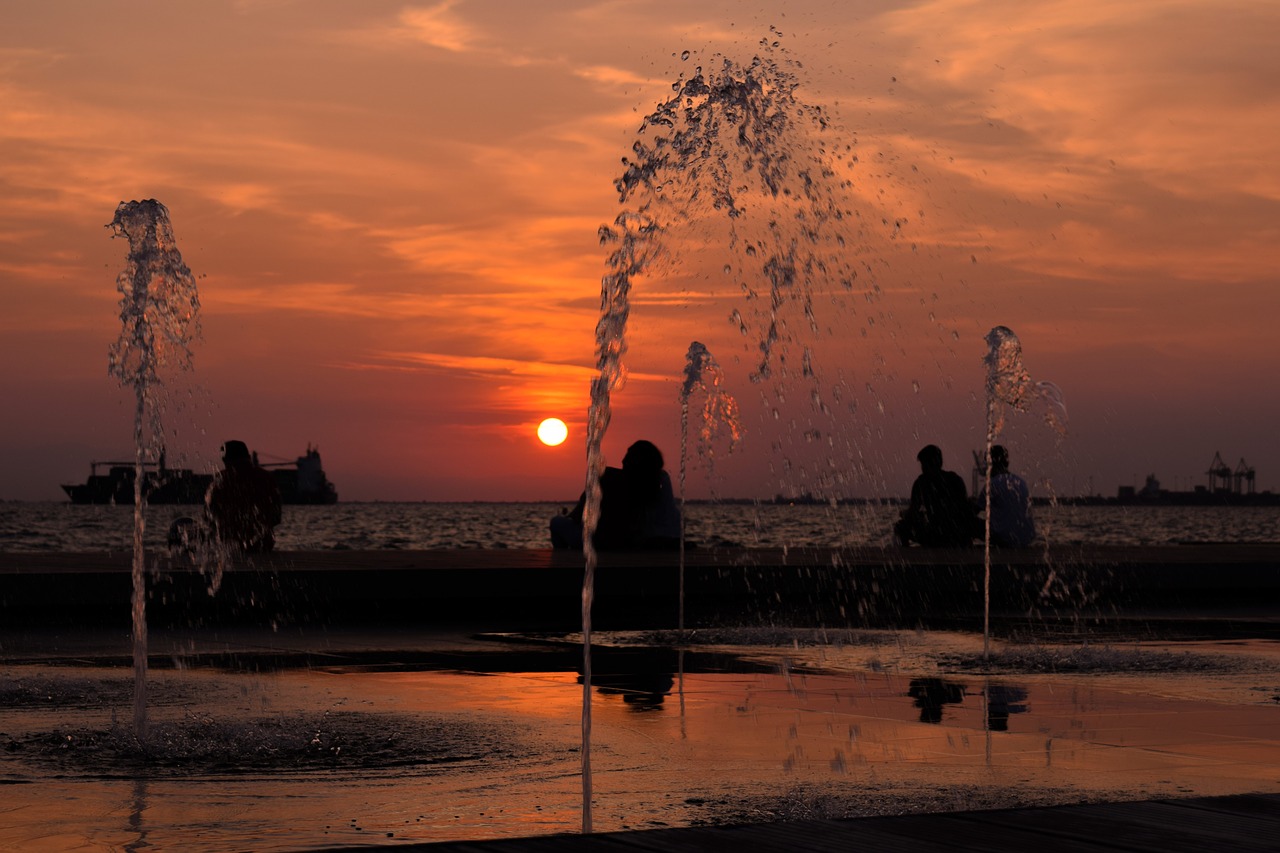 fountain sunset dusk free photo