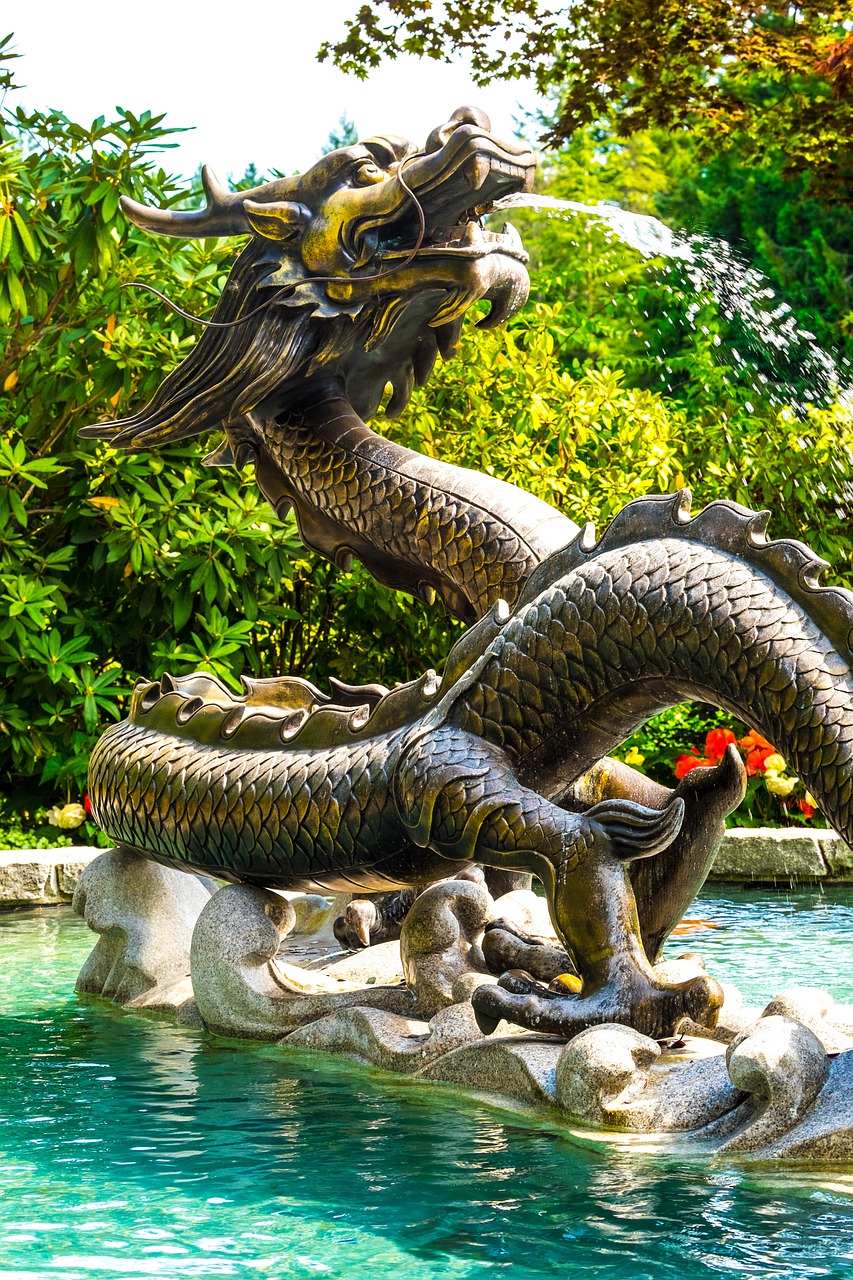 fountain dragon garden free photo