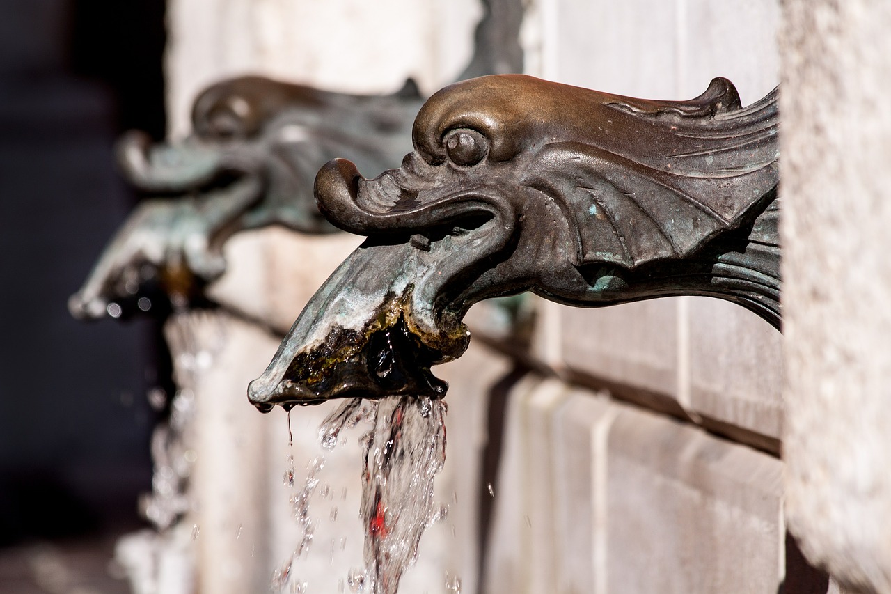 fountain fish heads fish market free photo