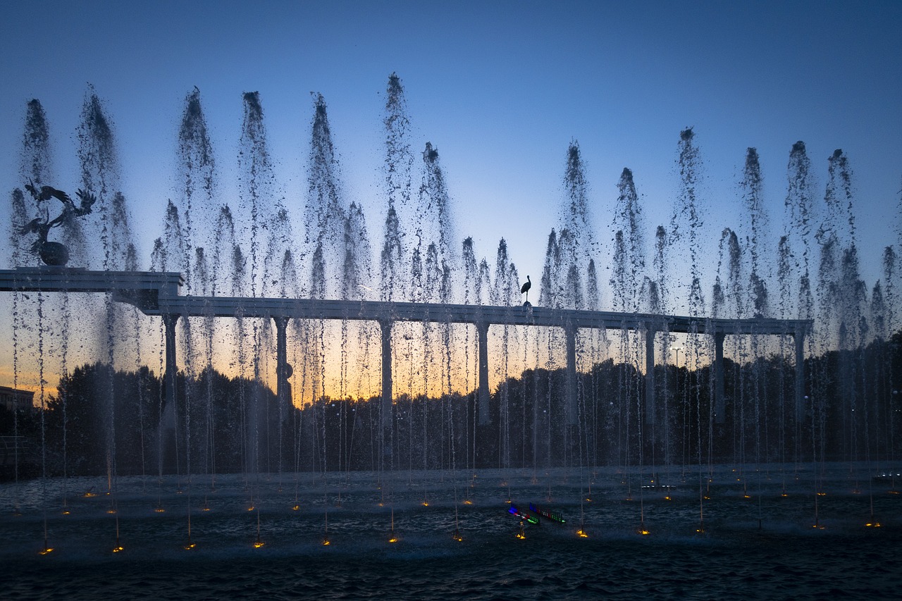 fountain  sunset  evening free photo