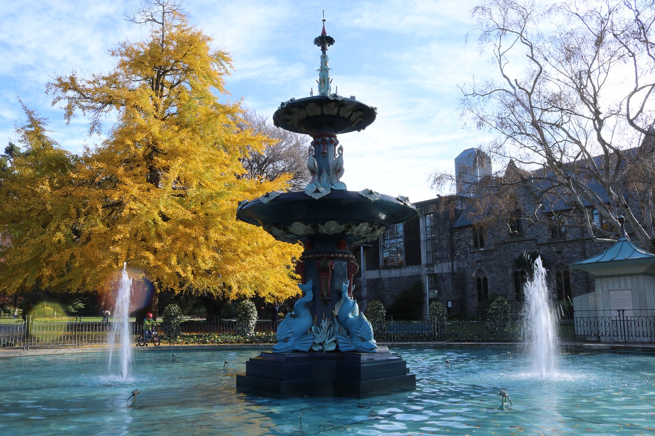 fountain  christchurch  peacock fountain free photo