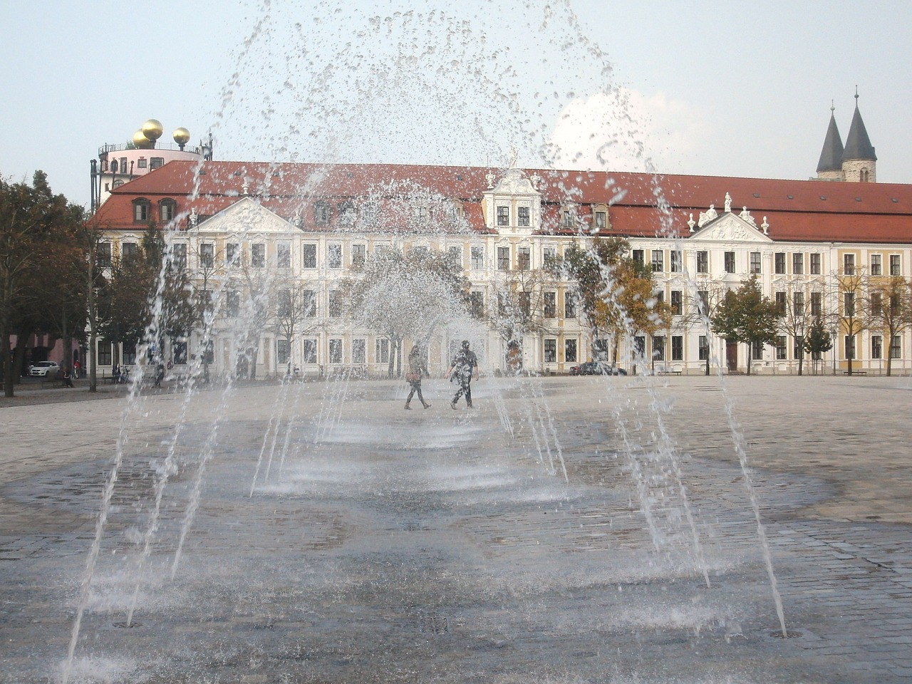 fountain magdeburg church square free photo