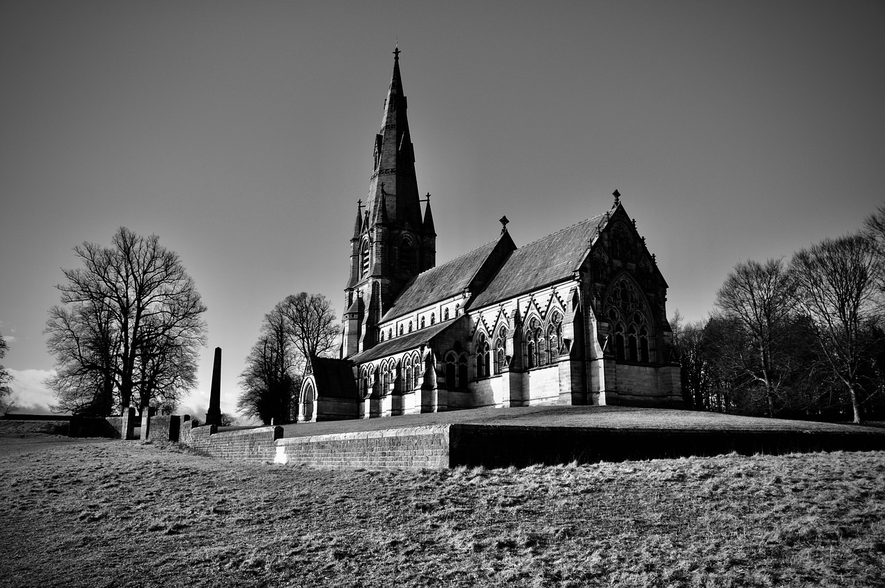 fountains abbey  st mary's church  black and white free photo