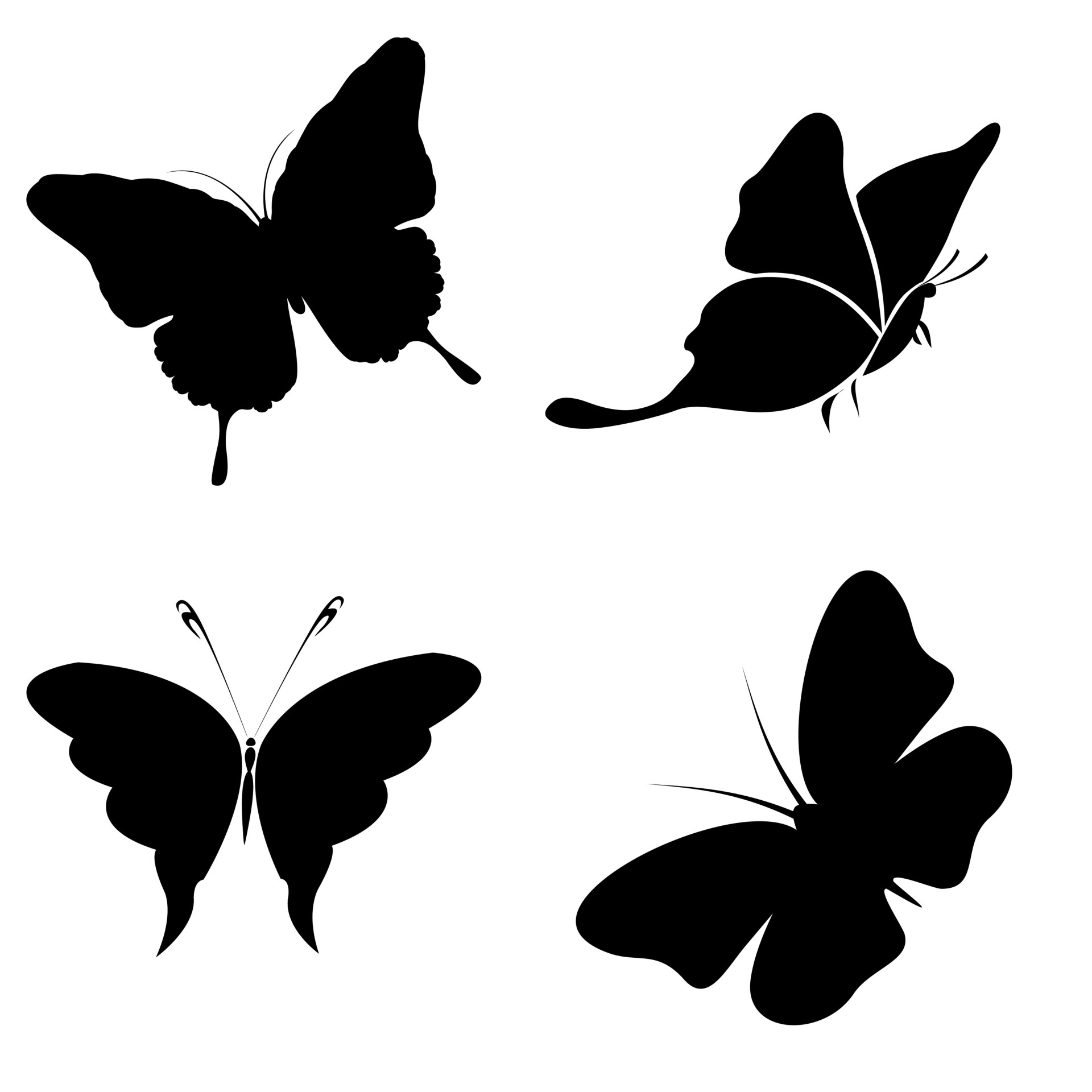 silhouettes of four butterflies free photo