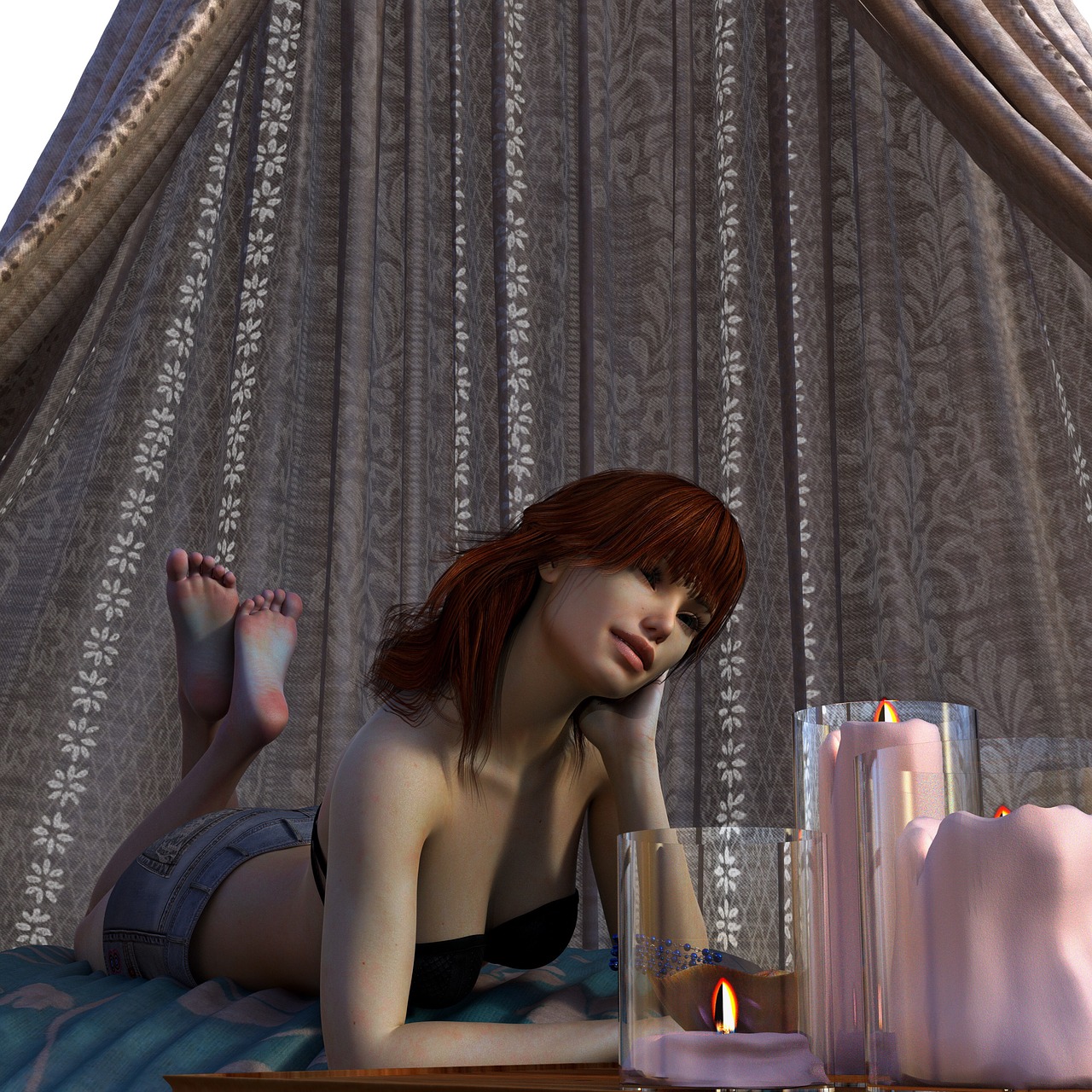four poster bed woman candles free photo