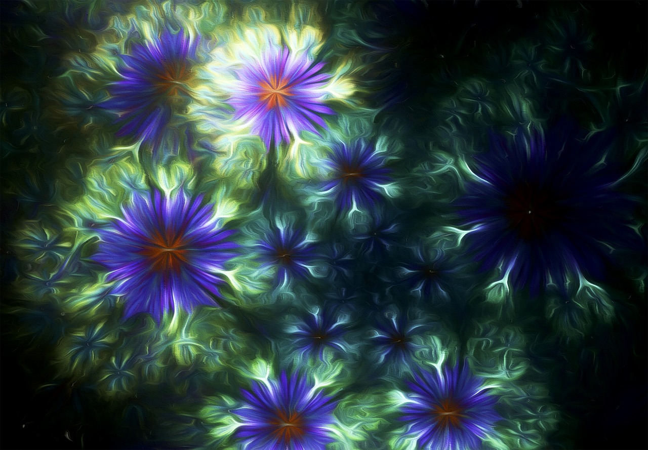 fractal painting blue floral free photo