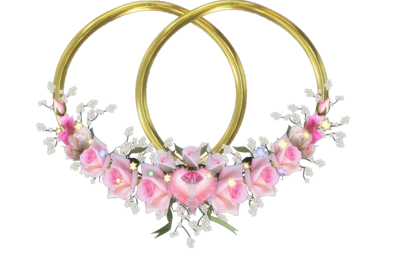 frame flora double hearts gold pink roses free photo