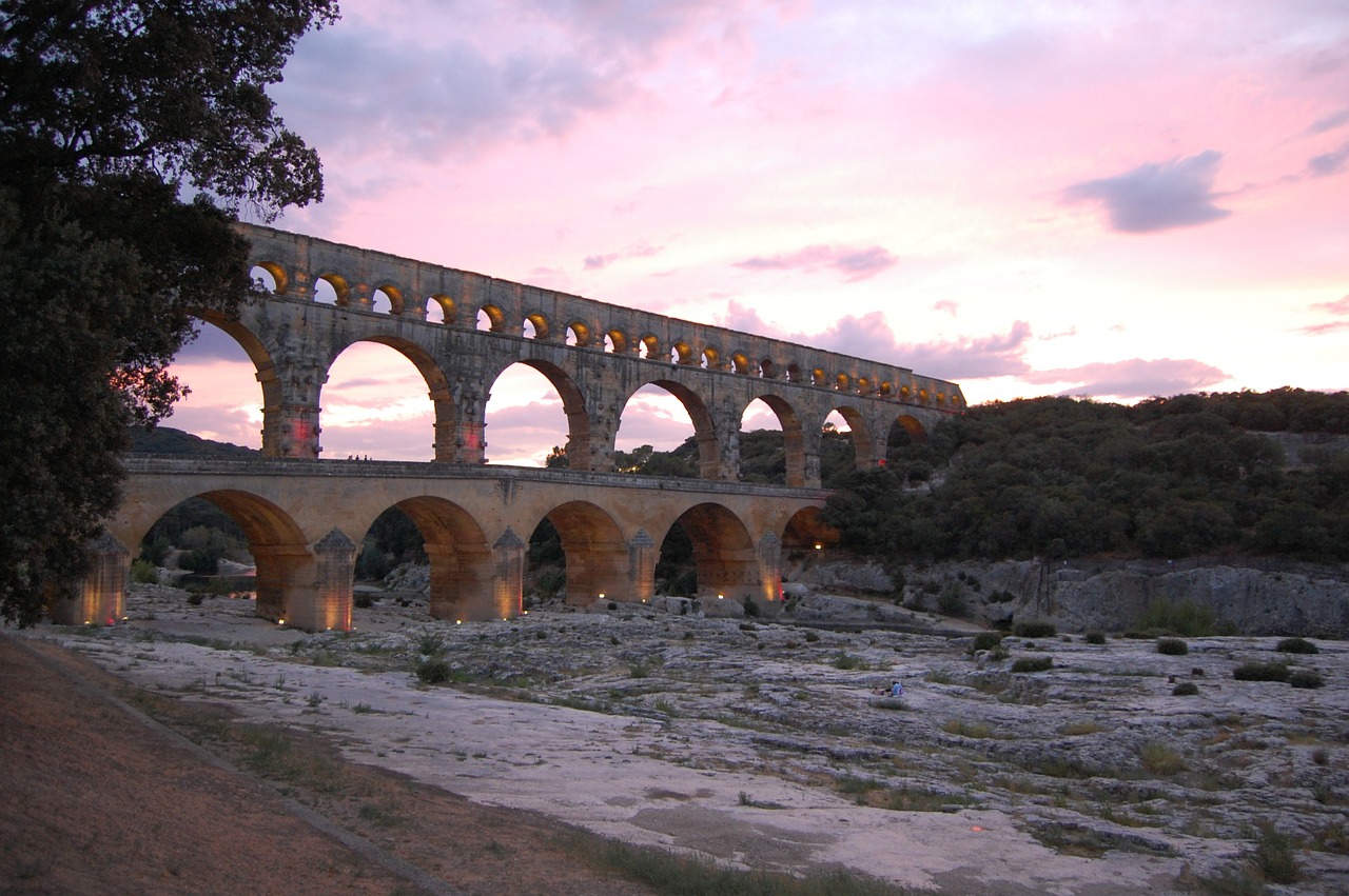 france sunset aqueduct free photo