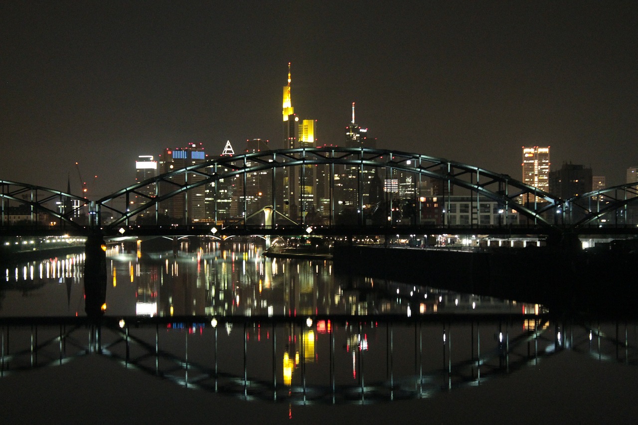 frankfurt night bridge free photo