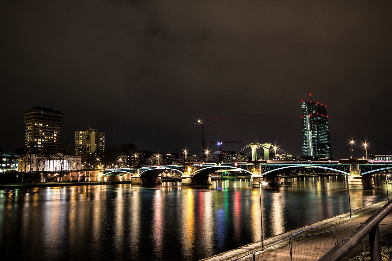 frankfurt am main germany at night skyline free photo